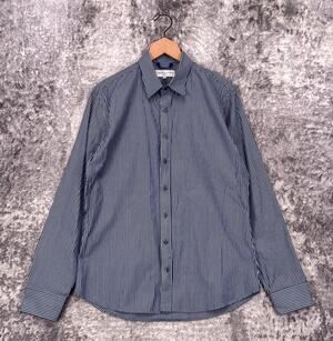 Teddy Stratford Shirt 3 / Medium Mens Indigo Blue Pinstripe Long Sleeve